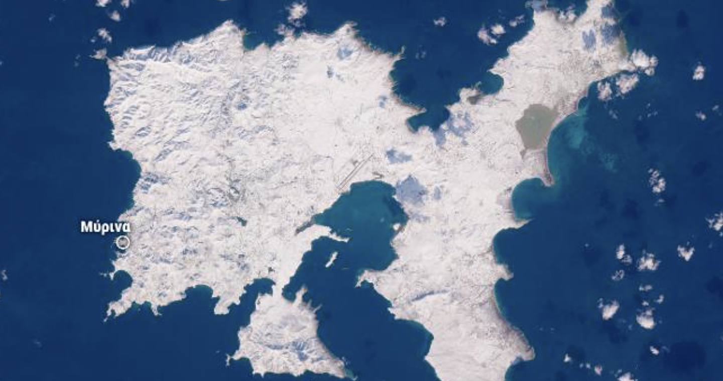 Η πάλλευκη Λήμνος από το Διάστημα