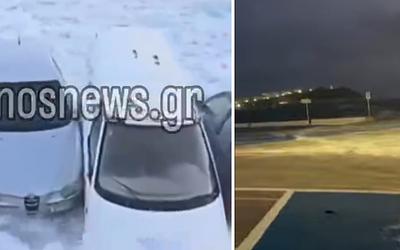 Τήνος: Άγρια θάλασσα «κατάπιε» αυτοκίνητα στο λιμάνι – Δραματικές εικόνες!