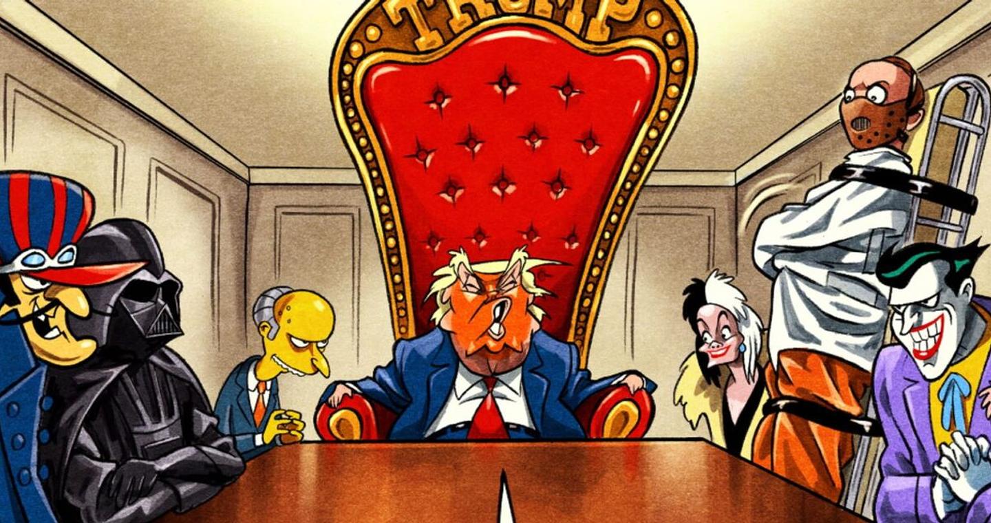 Η γελοιογραφία του Guardian για το «Συμβούλιο Ειρήνης» του Τραμπ: Νταρθ Βέιντερ, Κρουέλα Ντεβίλ κι άλλοι κακοί στο πλευρό του