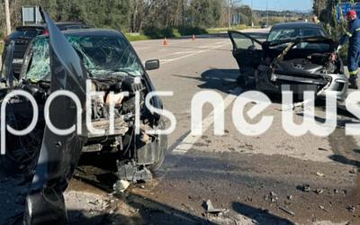 Σφοδρή μετωπική σύγκρουση στον Πύργο με τέσσερις τραυματίες την Καθαρά Δευτέρα