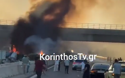 Φωτιά στην Εθνική Οδό: Νταλίκα τυλίχθηκε στις φλόγες!